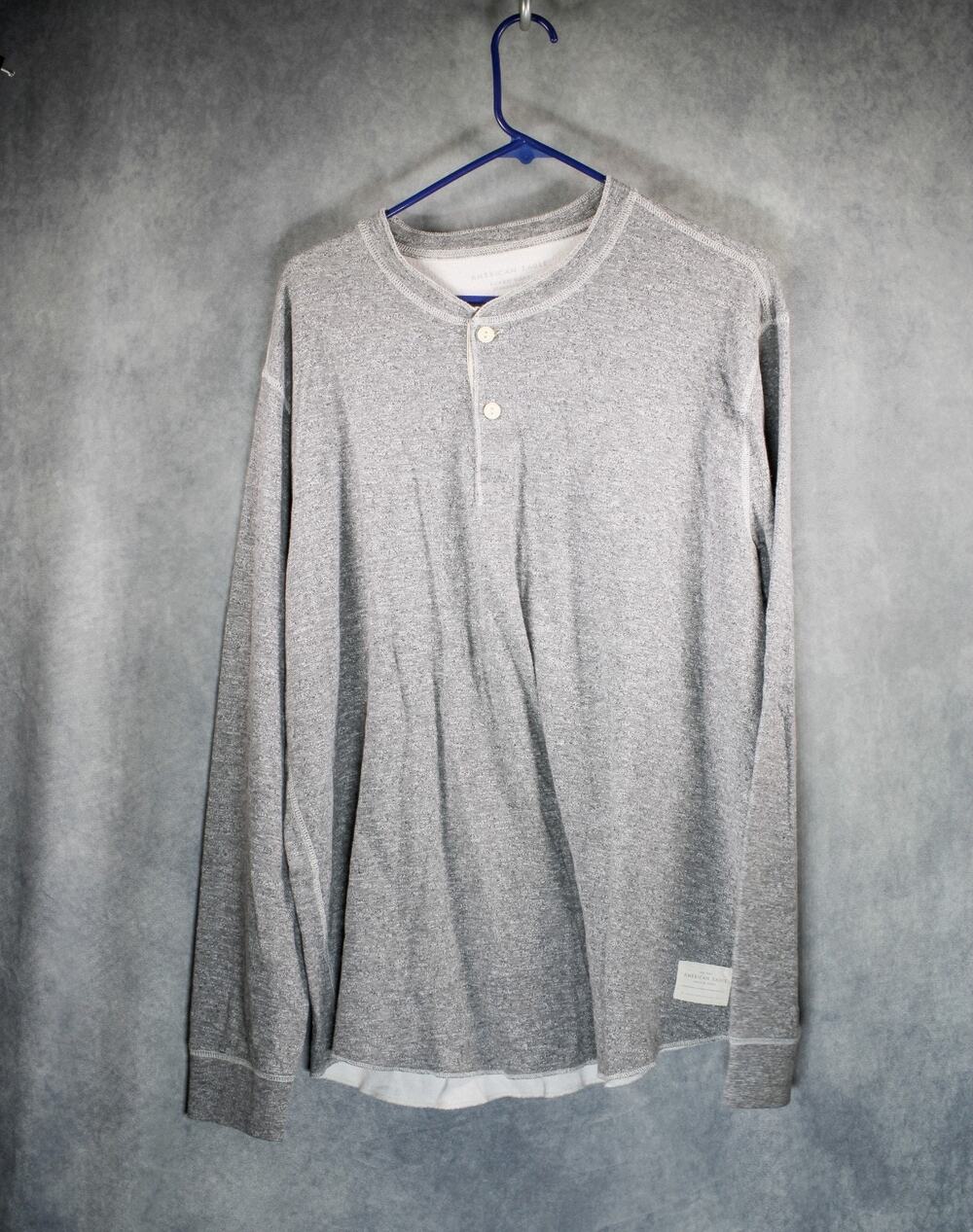 American Eagle Super Soft Henley Gray Long Sleeve Shirt XL